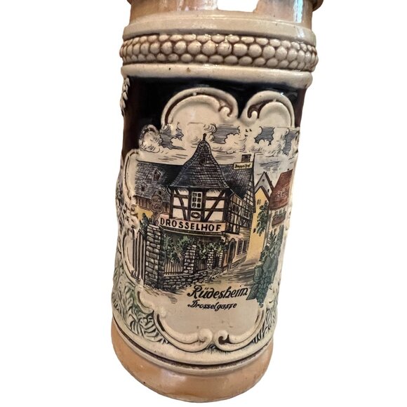 Vintage West Germany Beer Stein With Pewter Lid Rudesheim Drosselgasse Drinkware - Picture 2 of 9